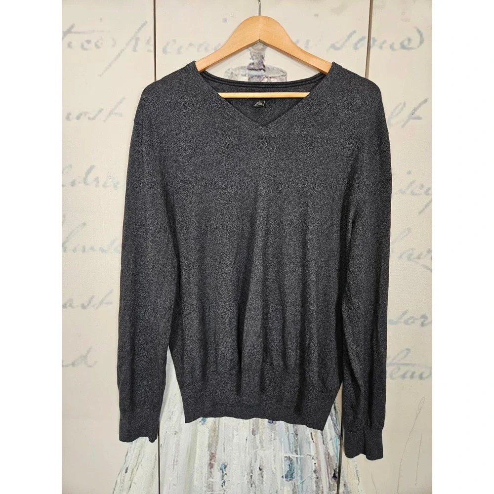 Banana Republic V-Neck Sweater Large Charcoal Gray Silk Cashmere Blend Luxury L